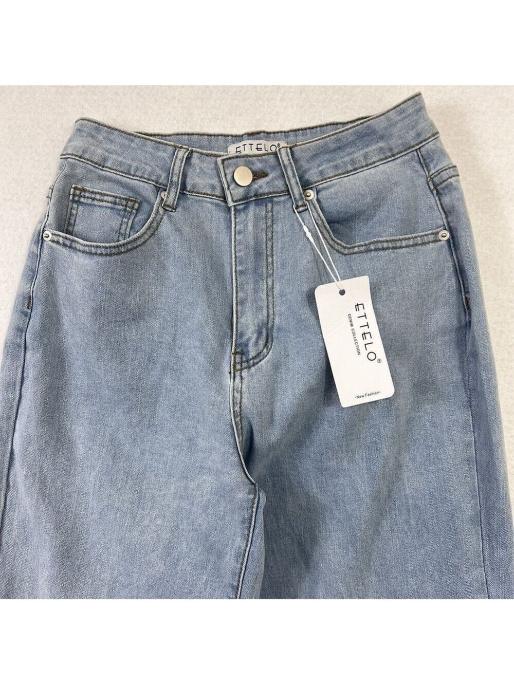 Ettelo Blue Straight Wide Leg High Waisted Jeans Women’s 25x30 Size 6 NWT - Picture 3 of 9